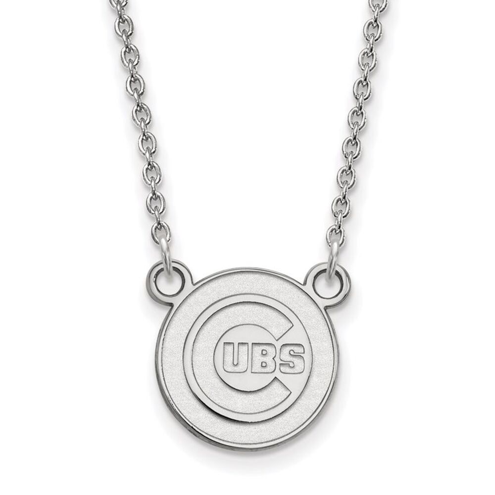14K White Gold MLB Chicago Cubs Small Disc Necklace, 18 Inch
